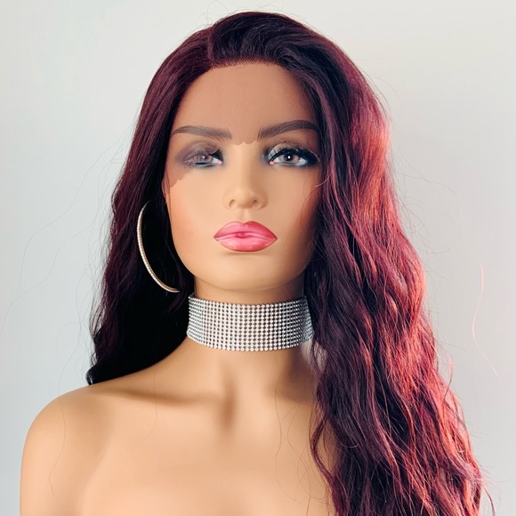 Burgundy Wine Loose Wave 13x2 Lace Front Synthetic Wig - Picture 8 of 15